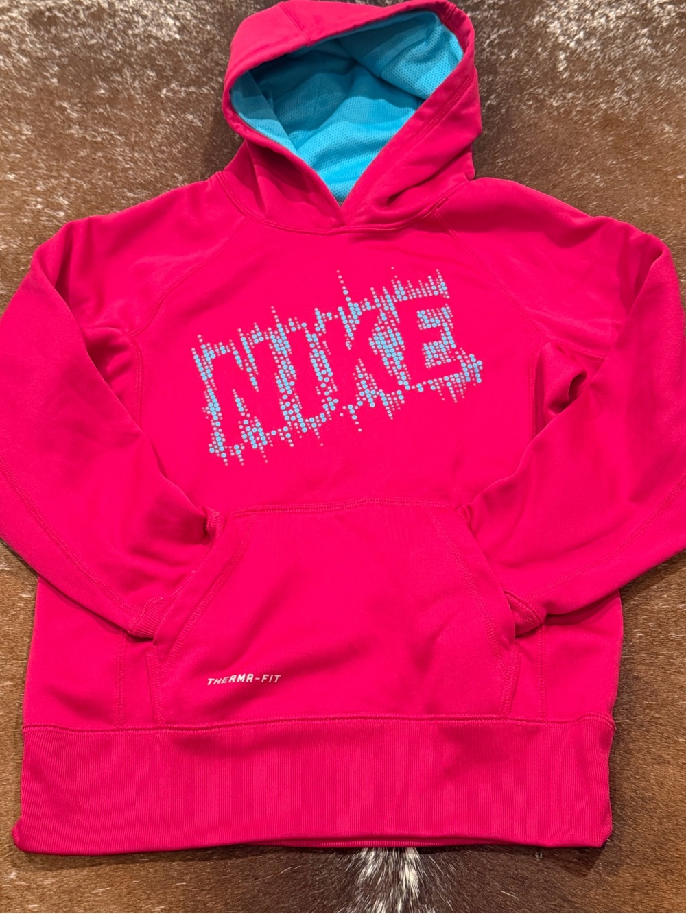 Nike Therma-FIT Girls Pink Blue Pullover Hoodie Youth Medium